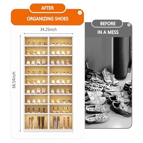 9-Tier Foldable Shoe Rack Organizer for Closet, Holds 36 Pairs Collapsible Plastic Storage Cabinet with Doors, Easy Assembly Large Shoe Shelf - size: 9 Tiers 36 Pairs