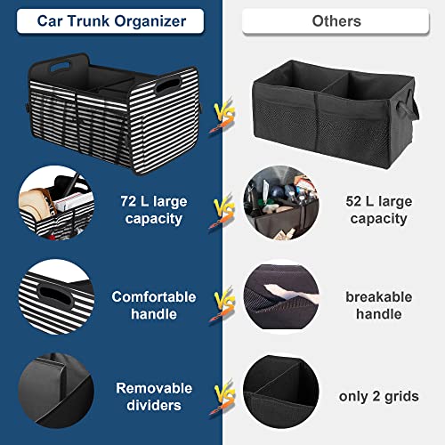 Femuar Car Trunk Organizer,Car Storage Organizer with 72L Large Capacity Waterproof Collapsible and 11 Pockets,Trunk Organizer for Car Suv/Jeep/Sedan, Large Size, Stripe - color: Stripe, size: Large