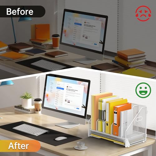 Docnest Desk File Holder Sorter, 5 Vertical Compartments Rack with Letter Tray, Mesh Magazine File Holder with Handle,Workspace Organizers,Desk Organizers for Paper, Mail, Documents-White - color: White-5 Compartments