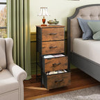 WLIVE Dresser with 4 Drawers, Fabric Storage Tower, Organizer Unit for Bedroom, Hallway, Entryway, Closets, Sturdy Steel Frame, Wood Top, Easy Pull Handle, Rustic Brown Wood Grain Print - color: Rustic Brown Wood Grain Print