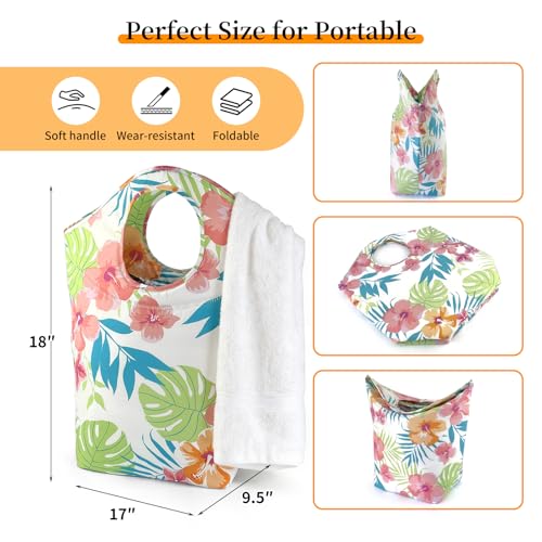 Large Capacity 47L Laundry Hamper, Foldable Waterproof Storage Basket with Soft Handle, Portable Collapsible Laundry Bag for Home Dorm Camping and Car Use - color: Rainforest flowers colorful, size: 17"L x 9.5"W x 18"H