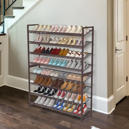 Large Shoe Rack 8 Tier Shoe Organizer, Heavy Duty Metal 4-Tier Stackable Shoe Storage Vertical Shoe Rack for Closet Front Door Entrance, Up to 50 Pairs, 44.8" W x 11.4" D x 56.7" H, Bronze - color: Bronze, size: 8 Tier