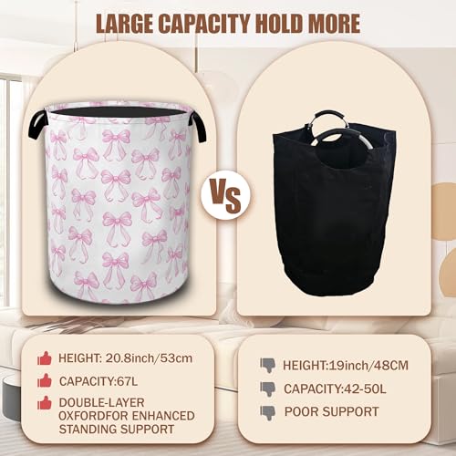 Pink Bow Laundry Hamper,Laundry Baskets,Waterproof Oxford Cloth Toy Storage for Bedroom,Bathroom,Nursery,16x20.8 Inch - color: Pink Bow