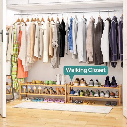 viewcare 2-Tier Long Shoe Rack for Entryway, Black Bamboo Wood Shoe Rack for Closet & Hallway, Long 33IN | Beautiful | Functional | Sturdy | Durable - color: Natural Bamboo, size: 2-Tier Long