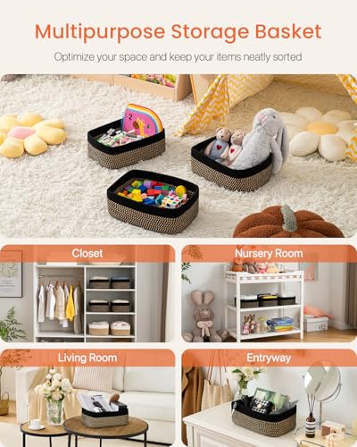 Small Woven Basket, 13.5 x 9.5 x 5 Inches, Storage Basket for Organizing, Cute Small Rope Shelf Closet Cube Storage Bins Baskets for Shelves, Dog Toy Gift Baskets Empty, 3 Pack Black & Brown - color: Black & Brown, size: 13.5"L x 9.5"W x 5"H
