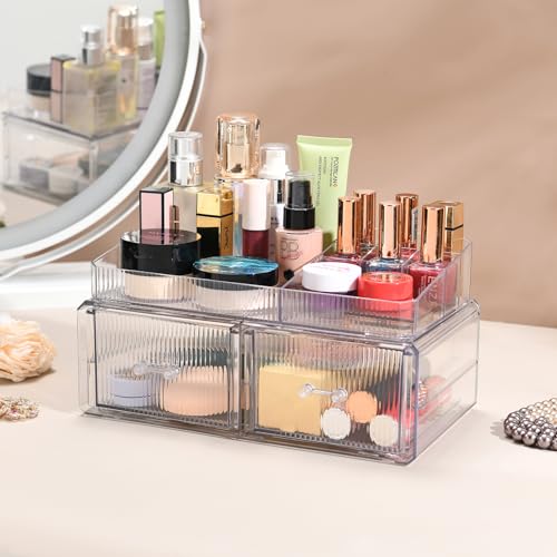 ZHIAI stackable storage drawer, cosmetic acrylic storage box, cosmetics and beauty product storage organizer, suitable for makeup room, bathroom, storage room - color: 2 short draws