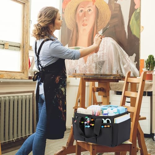 Craft Tote Bag, Art Organizer,Cleaning Supply Caddy, Carrying Bag with Handle for Multi-Purpose, Organizer Caddy for Pets (Black) - color: Black