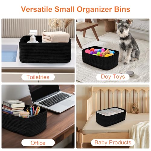 Small Storage Baskets for Organizing, Woven Storage Bins for Shelves, Gift Basket Empty, Baby Rope Basket, Dog Toy Storage, Decorative Closet Organizer, 11x7.5x4.5”, 3Packs Black - color: Black, size: S