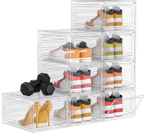 HOMIDEC Shoe Storage, 8 Pack Shoe Organizer Clear Hard Plastic Shoe Box, Shoe Boxes Clear Plastic Stackable, Shoe Boxes with Lids for Size 13 - color: Transparent, size: 8