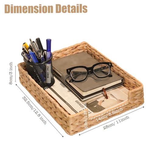 Set of 2 Water Hyacinth Letter Tray for A4 File Desk Mail Letter-Size Paper, Basket Woven Organizer, Magazine Files Storage, Office Document Organizer and Storage - color: Natural-2pack