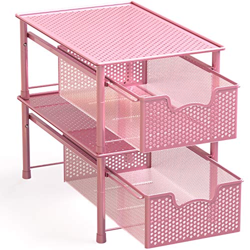 Simple Houseware Stackable Cabinet Basket Drawer Organizer, Pink - color: Pink, size: 1-Tier