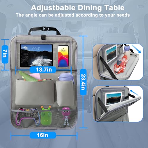 2Pack Car Backseat Organizer with Foldable Table Tray,6 Storage Pockets Car Storage Organizer with Tablet Holder,Car Seat Back Protectors Kick Mats Travel Accessories (Grey) - color: Grey, size: 2 Pack with Food Tray