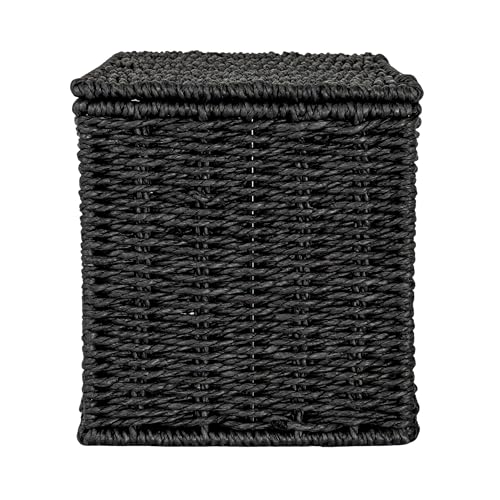 Household Essentials Small Handwoven Paper Rope Wicker Basket with Lid, Black - color: Black, size: Small (Pack of 1)