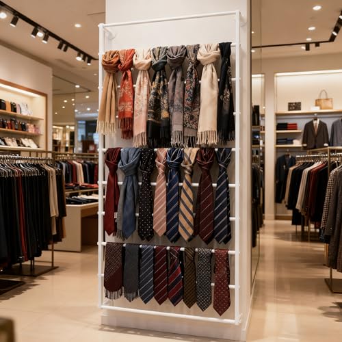 10-Layer Wall Mounted Display Rack, Tie & Scarf Rack Belt Towel Holder Wrapping Paper Ribbon Organizer Scarves Belts Necktie Hijab Stand Metal Shelving for Home, Retail Stores, Flower Shop - color: White, size: L: 23.6 in, H: 47.2 in