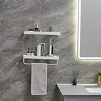 VOLPONE Bathroom Shelves Wall Mounted 2 Tier Glass Floating Shelf - Tempered Glass Wall Organizer (White) - color: White(rectangular)