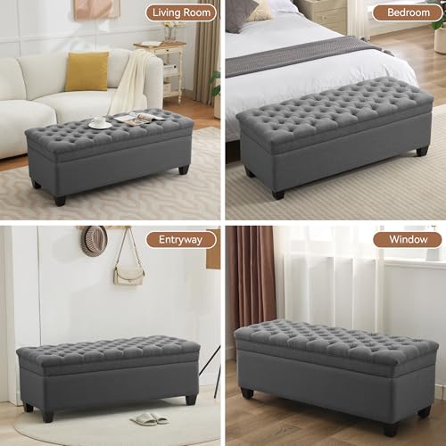 WUTUTUEE 51" Fabric Storage Ottoman Bench, Upholstered Rectangle End of Bed Storage Ottoman Tufted Living Room Bedroom Bench with Safety Hinge, Solid Wood Legs, Loads 500 lb(Dark Grey) - color: Dark Grey-fabric