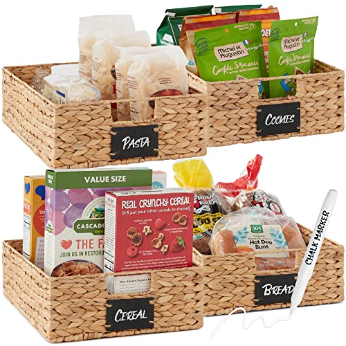 Best Choice Products Set of 4 16x12in Large Water Hyacinth Pantry Baskets, Woven Organizers w/Chalkboard Label, Chalk Marker - Natural - color: Natural, size: 12x16x5in