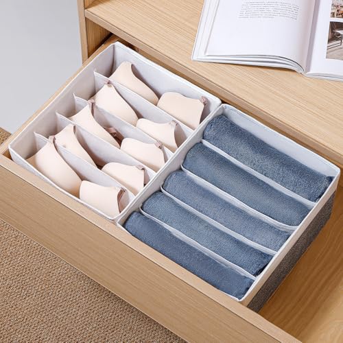 Jeans Drawer Organizers for Clothing,5 Grids Compartment Wardrobe clothes organizer,Fabric Washable Closet Organizers and Storage Bins for Jeans,Pants,Bra,Legging,t-shirt-GreyWhite - color: GreyWhite