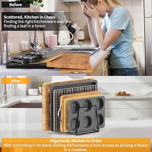 Cutting Board Organizer Kitchen Organizer Rack for Cutting Board, Bakeware, and Cookie Sheet, 5-Slot Heavy-Duty Steel Cookware Holder,Rust-Resistant with Anti-Slip Feet (2, Large) - size: Large（2PCS）