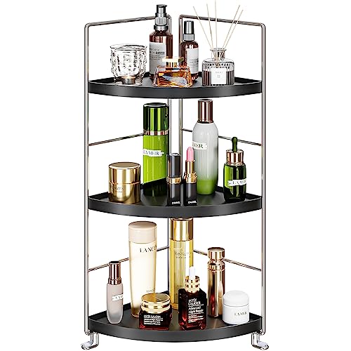 3 Tier Bathroom Corner Organizer Countertop, Vanity Counter Skincare Makeup Storage Shelf, Bathroom Sink Countertop Organizer, Black - color: Black