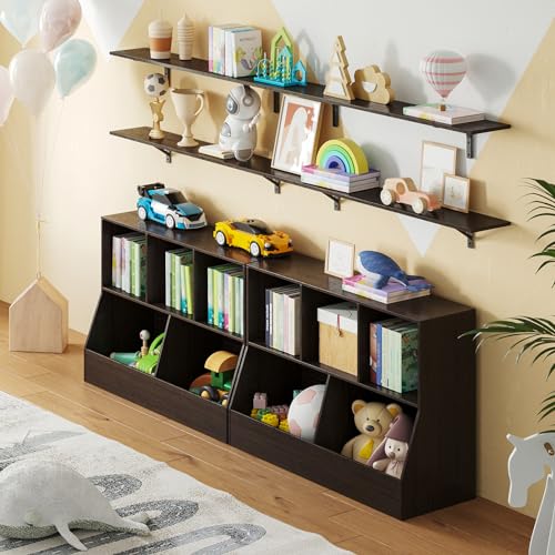 DINZI LVJ Toy Storage Organizer, Kids Bookshelf, Wood Toy Storage Cabinet, 5 Cubby Children Bookcase, 43.3" L Toddler Book Shelf for Playroom, Living Room, Nursery, Hallway, School, Espresso - color: Espresso, size: 2-Tier 43.3"