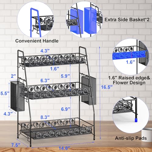 3-Tier Shelf Organizer,Large Size Storage Rack,Counter Organiztion for Countertop Organizer for Spice Racks Snacks in Kitchen/Sink/Bedroom/Living room/Office/Plant Full Metal - color: Grey