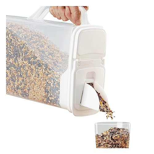 Buddeez Pet Food Storage Container - 8 Quart Capacity Bird Seed Container & Dog Food Storage, with Durable EZ Grip Handle and EZ Flip Lid with Pour Spout - color: White Lid, size: 1 Pack (8 Quart)