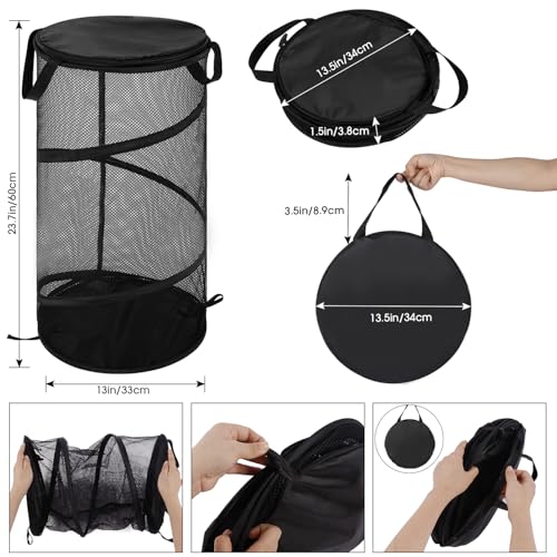 BATTOO 2 Pack Collapsible Laundry Basket with Lid Foldable Mesh Pop Up Hamper with Handles for Laundry Room, Bathroom, Kids Room, College Dorm, Travel, Storage Organizer Black+White - color: Black+White, size: Medium