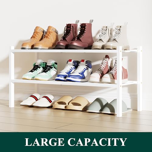 Smiry Shoe Rack, 2 Tier Bamboo Shoe Organizer, Stackable Free Standing Wooden Shoe Storage Shelf for Closet, Entryway, Front Door Entrance, White - color: White, size: 26.80" Wide - 2 Tier - Regular