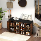Giantex Shoe Storage Bench with Umbrella Stand, 10-Cubby Entryway Shoe Rack Organizer with Padded Seat, Adjustable & Removable Shelves for Hallway, Living Room & Bedroom (Rustic Brown) - color: Rustic Brown