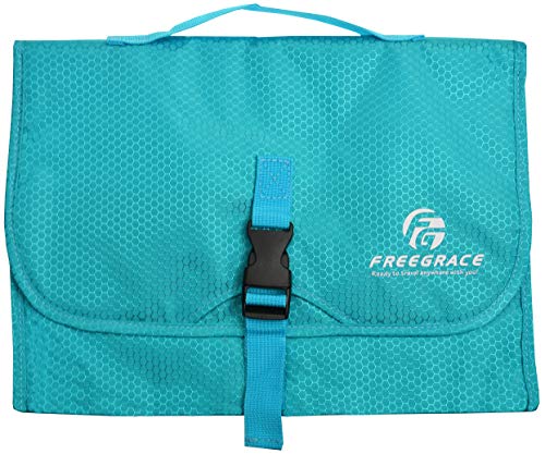 Freegrace Premium Hanging Toiletry Bag for Travel - Cosmetic, Jewelry, Toiletry, Makeup & Accessory Storage Organizer Bag, Large Size for Women & Men - color: Aquamarine