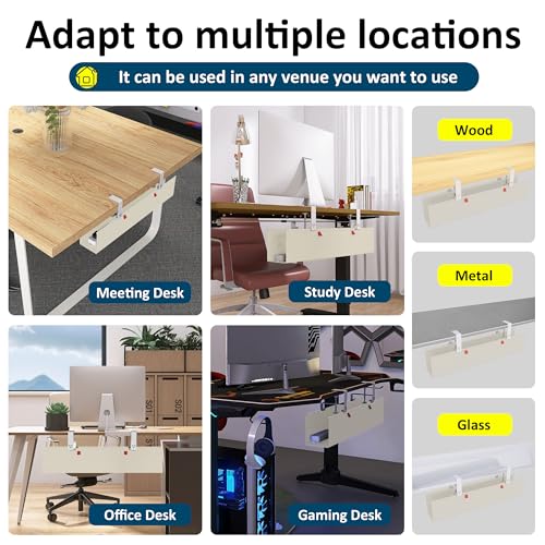 28" Small Under Desk Cable Management Tray No Drill, Compact Clamp On Cord Organizer for Dorm & Small Desk, Anti-Sag Oxford Fabric Wire Hider, Power Strip Holder (Beige, 28.6") - color: Beige, size: 28.6"×5.6"