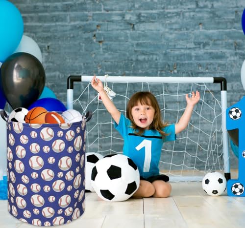 Baseball Kids Laundry Hamper, Large, Cotton & Linen, Waterproof PE Coating, Collapsible, Multi-purpose, Dinosaur Pattern - color: Baseball