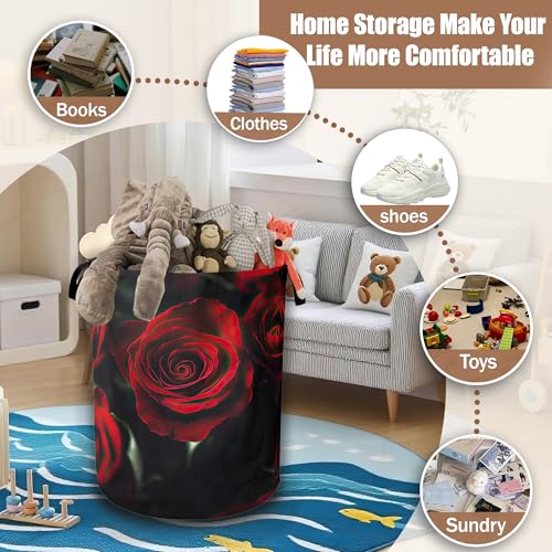 Laundry Hamper,Red Rose Collapsible Laundry Baskets Waterproof Oxford Cloth With Handles,Clothes Storage Bucket Toy Organizer For Bathroom/Nursery/Bedroom 16" x 20.8" - color: Red Rose