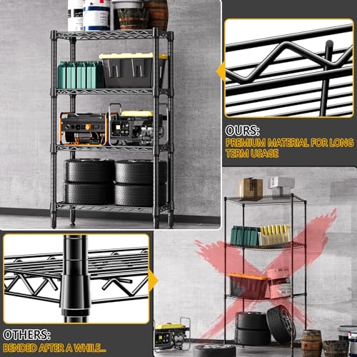 M MZG 1000 lbs 4 Tier Shelf Metal Storage Shelves Wire Rack Closet Organizers for Garage Kitchen Bathroom Laundry Black 11.8" D x 25.6" W x 45.5" H - color: Black, size: 4 tier, 11.8" D x 25.6" W x 45.5" H