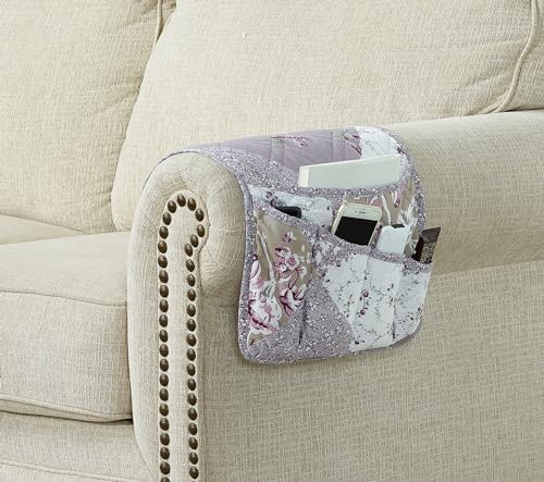 Brilliant Sunshine Lilac Rose Patchwork Couch Armrest 5 Pockets Organizer, Slip Resistant Recliner Armchair Caddy, Washable Remote Controls Holder, Storage for Magazine, Tablet, Phone, iPad, Lilac - color: Lilac