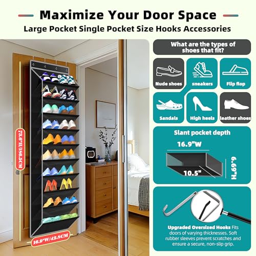 PAULONE 10-Pocket Multi-Use Over the Door Organizer, Heavy Duty 95lbs Capacity with Breathable Mesh, Versatile Hanging Storage for Shoes, Toys, Office Supplies-Classic (Black, 10-Shelf,) - color: Black, size: 10-Shelf,
