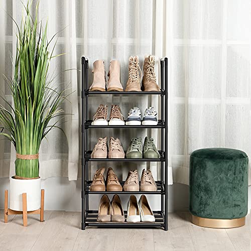 OYREL Shoe Rack, Sturdy Metal Shoes Rack Organizer,Narrow Shoes Stand Shelf 5 Tier Shoe Racks for Closets Small Space - color: Black, size: 17.1"W x 11.8"D x 40.5"H in 5 tier