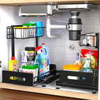 Mlinavn 2 Pack Under Sink Organizer,Pull Out Cabinet Organizer 2 Tier Slide Out Sink Shelf Cabinet Organizer and Storage,Adjustable Under Counter Organizers for Under Kitchen Bathroom Organization