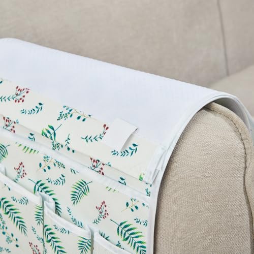 Sofa Armrest Organizer Non-Slip Arm Chair Hanging Caddy Remote Control Holder for Magazine,Tablet, Phone, Books, Glasses(GreenLeaf,13in) - color: GreenLeaf, size: 35"x13"