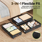 LAMU Under Bed Storage with Wheels, 2 Pack Under Bed Storage Containers with Clear Lids & Label, Rolling Under Bed Drawers for Clothes, Shoes, Blankets, Black - color: Black