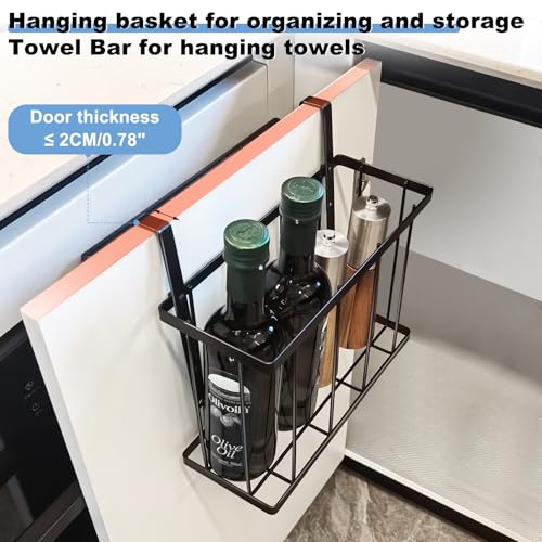 2 Pack Cabinet Door Organizer with Towel Bar, Over The Cabinet Door Storage with Towel Holder for Kitchen Cutting Board,Black