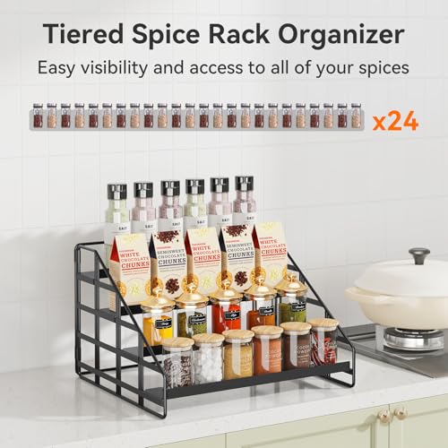 Bunoxea Spice Rack 4 Tier Kitchen Cabinet Organizer,Countertop Spice Rack,Tier Depth Adjustable Cabinet Shelf,Step Spice Organization Easy Visibility,Holds Seasoning and Condiments 2Pack - size: 2 Pack