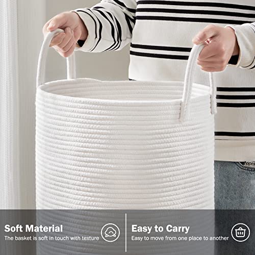 Woven Rope Laundry Hamper Basket by YOUDENOVA, 72L Tall Luandry Basket, Baby Nursery Hamper for Blanket Storage in Bedroom-Large-Pure White - color: Pure White, size: Large(72L )
