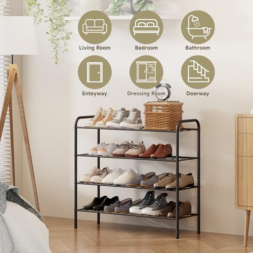Shoe Rack,Long Shoe Organizer for Closet,Wide Shoe Storage for Entryway, 4 Tier Sturdy Metal Free Standing Shoe Shelf - size: 4-tier