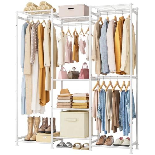 HOMIDEC Wardrobe Closet, 4 Hanging Spaces Portable Clothes Rack,Free Standing Closet Organizer and Storage System with Hanging Rods,Clothing Rack Suitable for Cloakroom,Bedroom,Entrances,etc.White - color: White