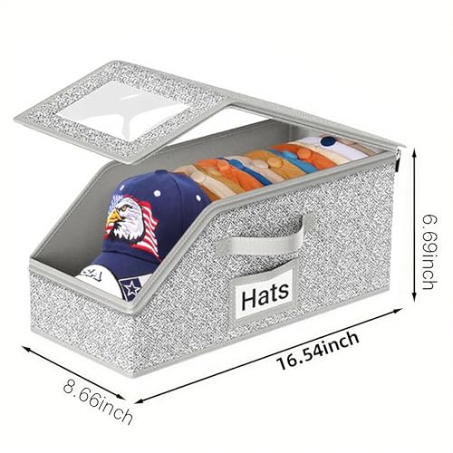 Hat Organizer for Baseball Caps,Holds up to 12 Caps Hat Organizer for Closet, Sturdy Stackable Storage for Men with Clear Lid, Flip-Top Access, Space-Saving Hat Box for Closet, Breathable Fabric