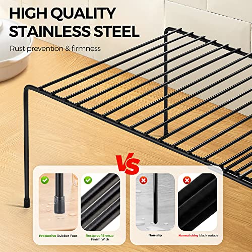 Ravinte 1 Pack Freezer Shelf Organizer, Expandable Cabinet Storage Shelf with Rustproof Metal Wire, Adjustable Kitchen Cabinet Organizer Spice Rack for Frige, Pantry, Cupboard, Countertop - Black - color: Black
