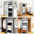 6-Shelf Hanging Closet Organizer and Storage with 6 Side Pockets, Collapsible Closet Hanging Shelves for Storage, Grey - size: 6-shelf