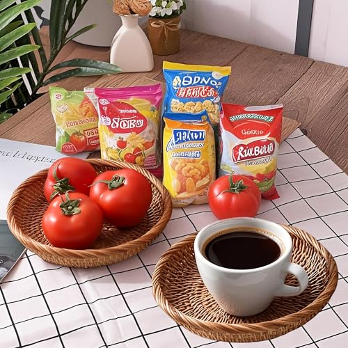 2pcs Small Round Rattan Woven Keys Basket,7.5" Rattan Wicker Round Bowls for Organizing Keys Cell Phone and Table Accessory,Tabletop Fruit Serving Baskets for Nuts Cracker Candy - size: 7.5"*2